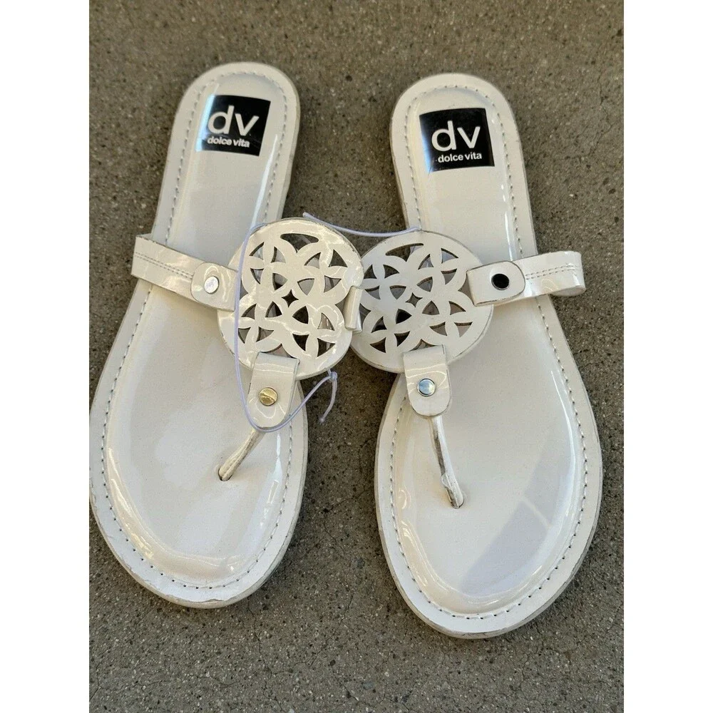 Women's Nordstrom Dolce Vita Padded Cut out Ivory Flip Flop Flat Shoes Size 8